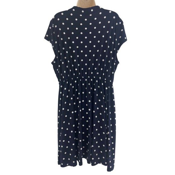 Roz & Ali Navy Blue White Polka Dot Print Sleeveless Dress Size 2X 18 20 Plus Sz - Picture 3 of 7